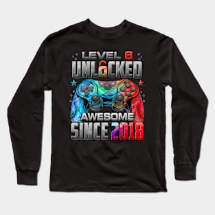 Level 6 Unlocked Awesome Since 2018 6Th Birthday Gaming Long Sleeve T-Shirt